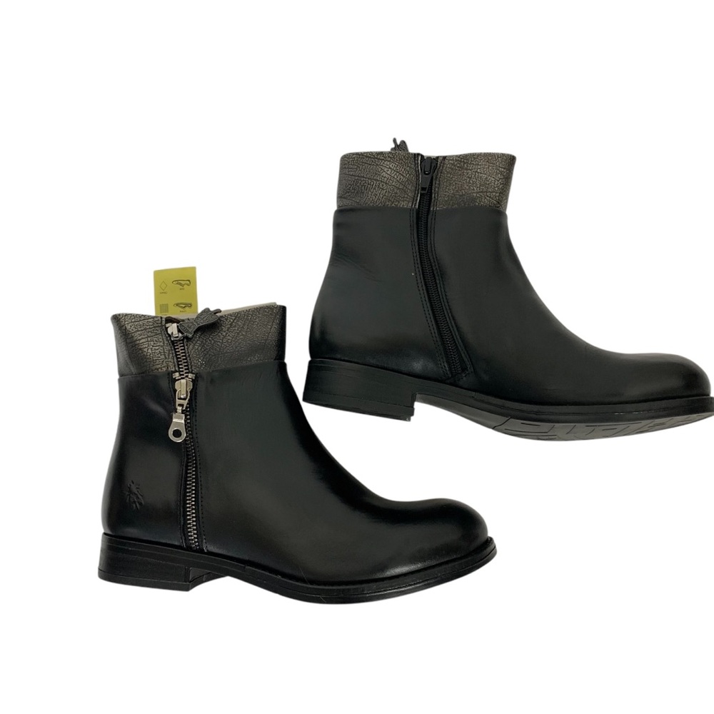 NWT FLY London Leather Zip-Up Ankle Boots Abys Black size 40 - Picture 4 of 13